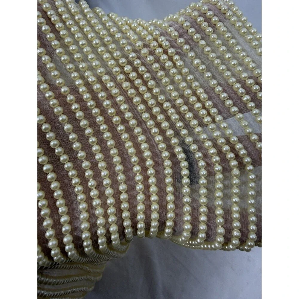 The J. Peterman Company 100% Silk Pearl Like Beads Scarf Vintage 67 1/2 Inches